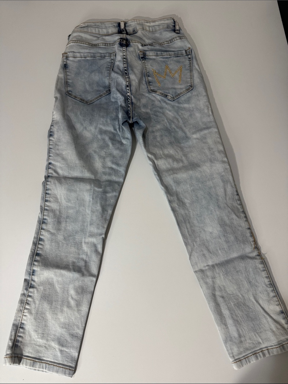Nicki Minaj Light Blue Straight Jeans with Rhinestone Crown
